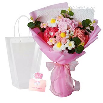 Handmade Medium Woven Yarn Flower Bouquet, Comes with Gift Bag & Best Wishes Card for Holiday