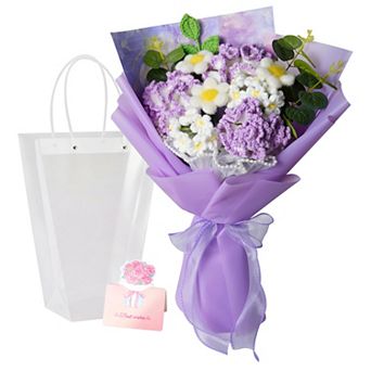 Handmade Medium Woven Yarn Flower Bouquet, Comes with Gift Bag & Best Wishes Card for Holiday