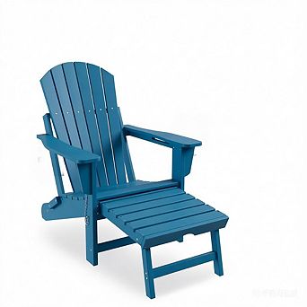 All Weather 4-in-1 HDPE Adirondack Chair, Foldable with Ottoman Rocker Base Cup Holder for Outdoor