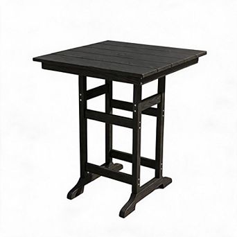 All Weather HDPE Bar Height Adirondack Table, 31.5" Square Patio Bistro Table with Umbrella Hole