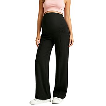 Maternity High Waist Wide Leg Pants Stretchy Straight Leg Pregnancy Casual Trousers with Pockets