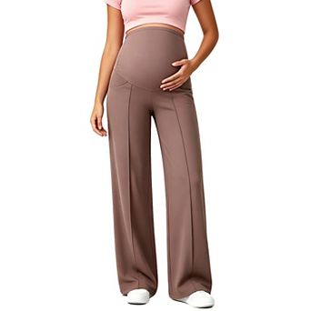 Maternity High Waist Wide Leg Pants Stretchy Straight Leg Pregnancy Casual Trousers with Pockets