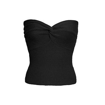 Women's Twist Front Ribbed Strapless Tube Top Sweetheart Neck Form-Fitting Knit Cropped Bustier