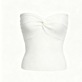 Women's Twist Front Ribbed Strapless Tube Top Sweetheart Neck Form-Fitting Knit Cropped Bustier