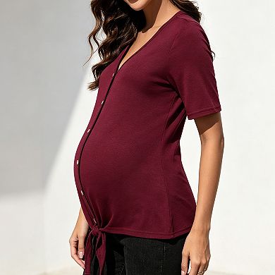 Maternity Blouse for Women Button Down Long Sleeve Work Shirt Office Top