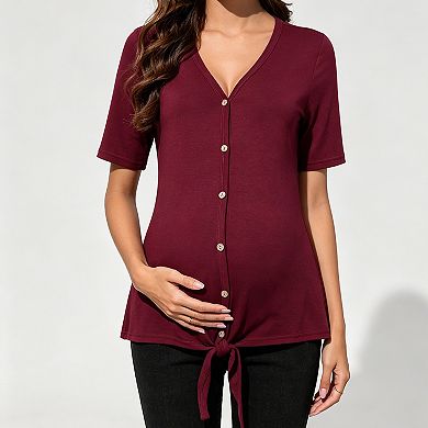 Maternity Blouse for Women Button Down Long Sleeve Work Shirt Office Top