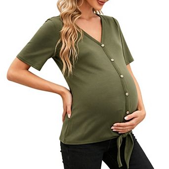 Maternity Blouse for Women Button Down Long Sleeve Work Shirt Office Top