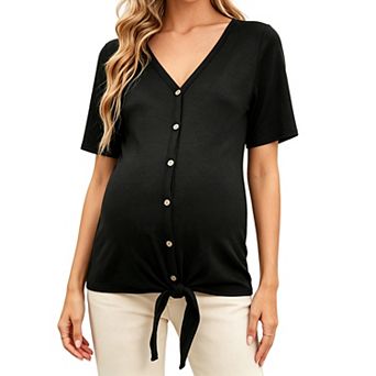 Maternity Blouse for Women Button Down Long Sleeve Work Shirt Office Top