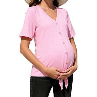 Maternity Blouse for Women Button Down Long Sleeve Work Shirt Office Top
