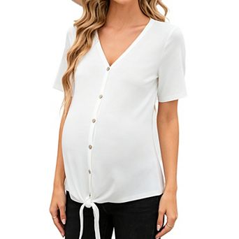 Maternity Blouse for Women Button Down Long Sleeve Work Shirt Office Top