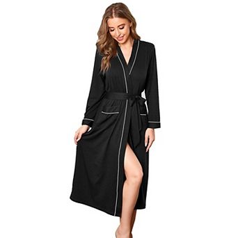 Ekouaer Womens Kimono Robes Full Length Knit Bathrobe Sleepwear V neck Casual Ladies Loungewear