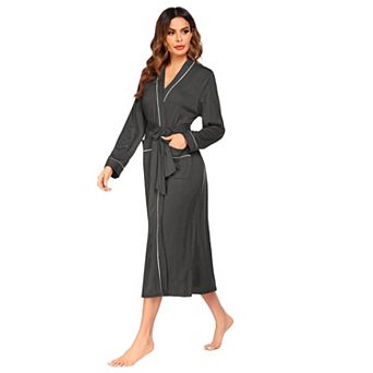 Ekouaer Womens Kimono Robes Full Length Knit Bathrobe Sleepwear V neck Casual Ladies Loungewear