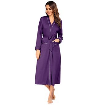 Ekouaer Womens Kimono Robes Full Length Knit Bathrobe Sleepwear V neck Casual Ladies Loungewear