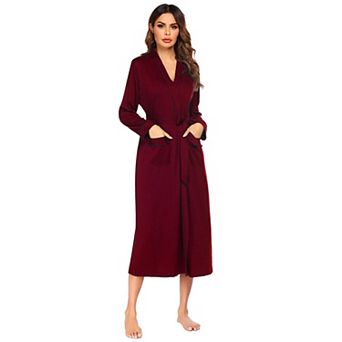 Ekouaer Womens Kimono Robes Full Length Knit Bathrobe Sleepwear V neck Casual Ladies Loungewear