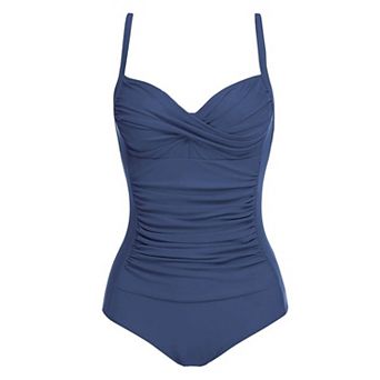 Ekouaer Women's One Piece Swimsuit Ruched Tummy Control Bathing Suits Vintage Retro Push Up Swimwear