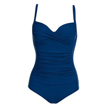 Ekouaer Women's One Piece Swimsuit Ruched Tummy Control Bathing Suits Vintage Retro Push Up Swimwear