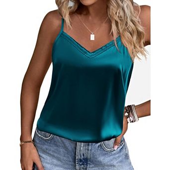 Ekouaer Women's 2 Pack Lace Pajama Tank Tops V Neck Camisole Soft Spaghetti Strap Tops