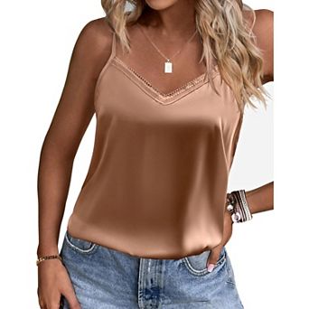 Ekouaer Women's 2 Pack Lace Pajama Tank Tops V Neck Camisole Soft Spaghetti Strap Tops
