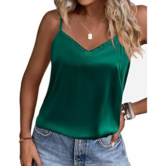 Ekouaer Women's 2 Pack Lace Pajama Tank Tops V Neck Camisole Soft Spaghetti Strap Tops