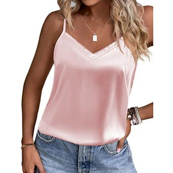 Ekouaer Women's 2 Pack Lace Pajama Tank Tops V Neck Camisole Soft Spaghetti Strap Tops