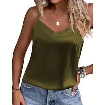 Ekouaer Women's 2 Pack Lace Pajama Tank Tops V Neck Camisole Soft Spaghetti Strap Tops