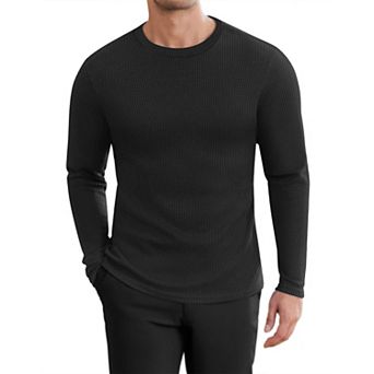 Ekouaer Mens Long Sleeve Shirts Honeycomb Waffle Sweater Crew Neck Thermal Tops Undershirts