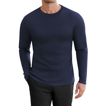 Ekouaer Mens Long Sleeve Shirts Honeycomb Waffle Sweater Crew Neck Thermal Tops Undershirts