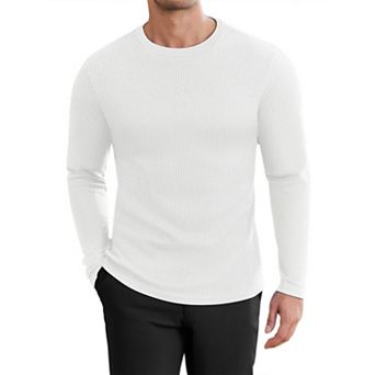 Ekouaer Mens Long Sleeve Shirts Honeycomb Waffle Sweater Crew Neck Thermal Tops Undershirts