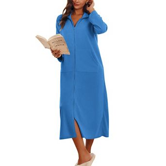 Ekouaer Womens Zipper Robe Long Sleeves House Coat Bathrobe Sleepwear Housecoat Loungewear