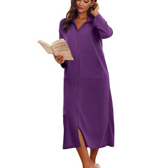 Ekouaer Womens Zipper Robe Long Sleeves House Coat Bathrobe Sleepwear Housecoat Loungewear
