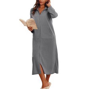 Ekouaer Womens Zipper Robe Long Sleeves House Coat Bathrobe Sleepwear Housecoat Loungewear