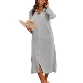Ekouaer Womens Zipper Robe Long Sleeves House Coat Bathrobe Sleepwear Housecoat Loungewear