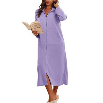 Ekouaer Womens Zipper Robe Long Sleeves House Coat Bathrobe Sleepwear Housecoat Loungewear