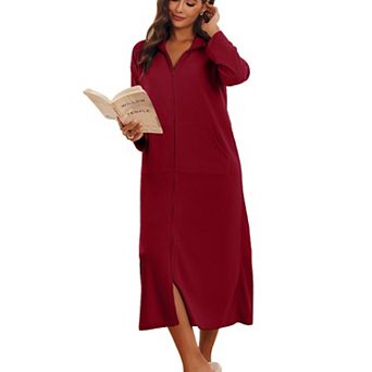 Ekouaer Womens Zipper Robe Long Sleeves House Coat Bathrobe Sleepwear Housecoat Loungewear