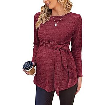 Ekouaer Womens Maternity Shirts Long Sleeve Pregnancy Tops Ribbed Knit Winter Pregnant Blouses