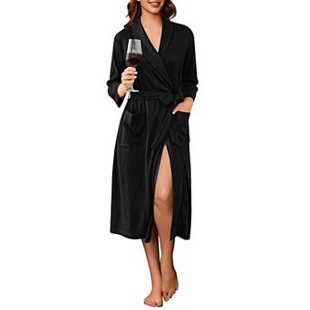 Ekouaer Robes Long Waffle Knit Bathrobe Kimono Robe Soft Shawl Collar Spa Robes with Pockets