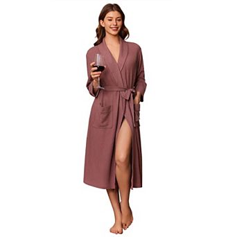 Ekouaer Robes Long Waffle Knit Bathrobe Kimono Robe Soft Shawl Collar Spa Robes with Pockets