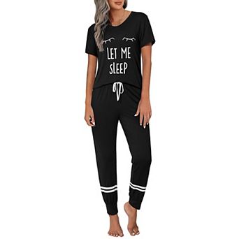 Ekouaer Womens Pajamas Set 2 pc Lounge Pj Set Short Sleeve Sleepwear Tops with Joggers