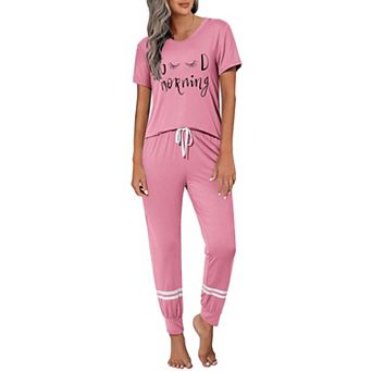 Ekouaer Womens Pajamas Set 2 pc Lounge Pj Set Short Sleeve Sleepwear Tops with Joggers