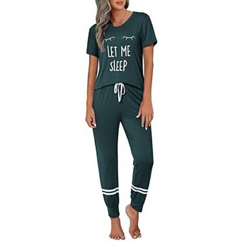 Ekouaer Womens Pajamas Set 2 pc Lounge Pj Set Short Sleeve Sleepwear Tops with Joggers