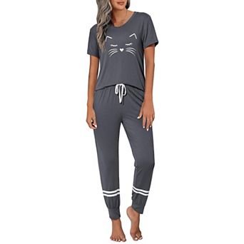 Ekouaer Womens Pajamas Set 2 pc Lounge Pj Set Short Sleeve Sleepwear Tops with Joggers