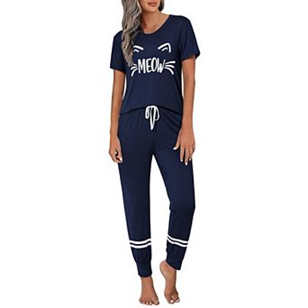 Ekouaer Womens Pajamas Set 2 pc Lounge Pj Set Short Sleeve Sleepwear Tops with Joggers