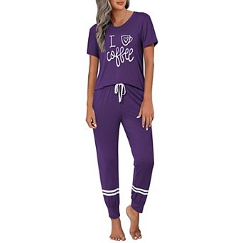 Ekouaer Womens Pajamas Set 2 pc Lounge Pj Set Short Sleeve Sleepwear Tops with Joggers