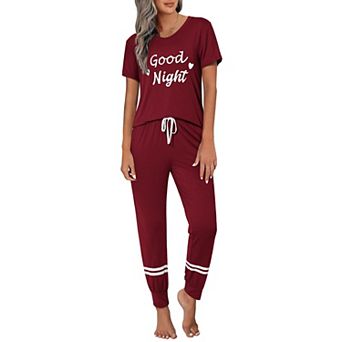 Ekouaer Womens Pajamas Set 2 pc Lounge Pj Set Short Sleeve Sleepwear Tops with Joggers