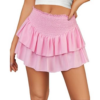 Avidlove Womens Mini Skirts Hight Waist A Line Flared Ruffle Flowy Layered Short Skater Skirt