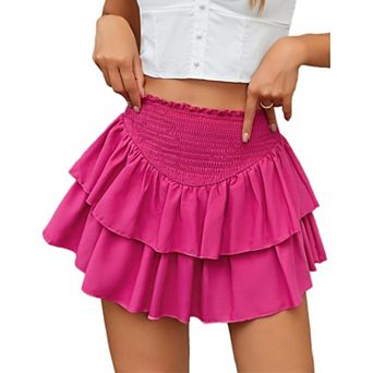 Avidlove Womens Mini Skirts Hight Waist A Line Flared Ruffle Flowy Layered Short Skater Skirt