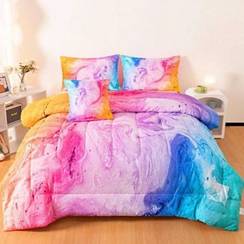 Abstract Marble Pattern Girls Bedding Set - Soft Microfiber Comforter, Pillowcases, and Cushion