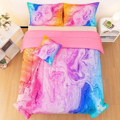 Abstract Marble Pattern Girls Bedding Set - Soft Microfiber Comforter, Pillowcases, and Cushion