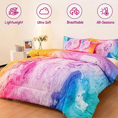 Abstract Marble Pattern Girls Bedding Set - Soft Microfiber Comforter, Pillowcases, and Cushion