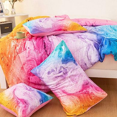 Abstract Marble Pattern Girls Bedding Set - Soft Microfiber Comforter, Pillowcases, and Cushion